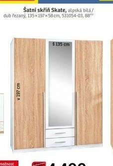 Šatní skříň Skate, alpská bílá/dub řezaný - ASKO akcniletaky.com