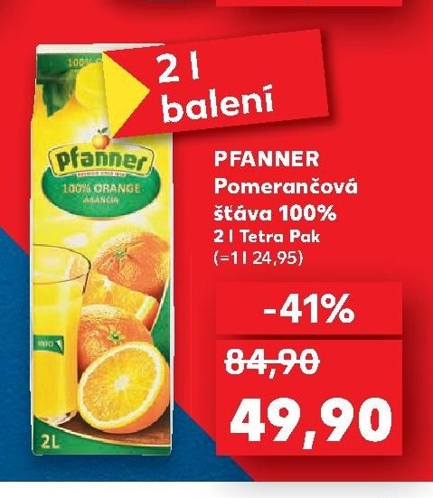 PFANNER Pomerančová šťáva 100% 2 l