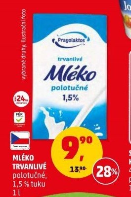 Mléko trvanlivé polotučné