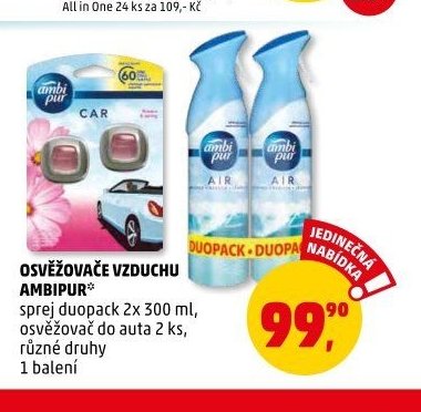 OSVĚŽOVAČ VZDUCHU AMBIPUR* sprej duopack 2x 300 ml, osvěžovač do auta 2 ks