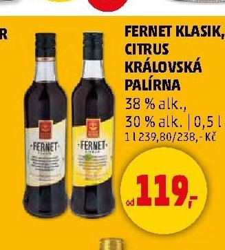 FERNET KLASIK, CITRUS KRÁLOVSKÁ PALÍRNA