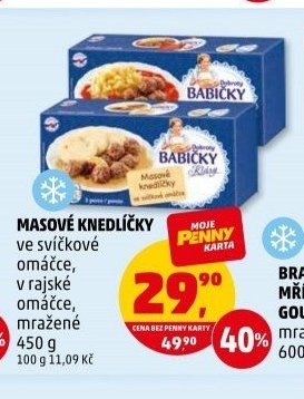 Masové knedlíčky ve svíčkové omáčce, v rajské omáčce, mražené