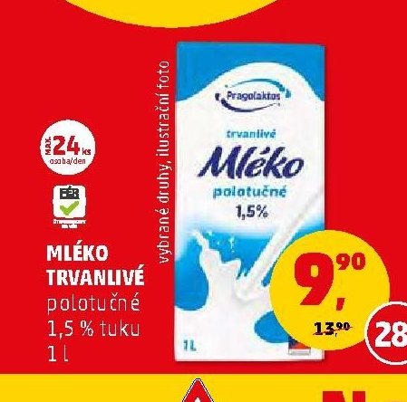 Mléko trvanlivé polotučné 1,5 % tuku