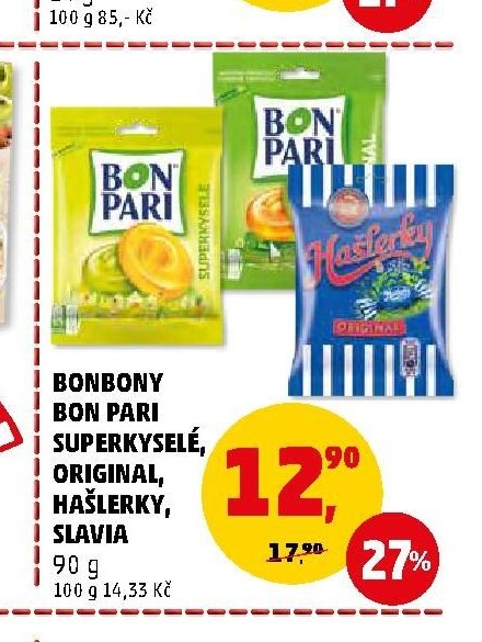 BONBONY BON PARI, SUPERKYSELÉ, ORIGINAL, HAŠLERKY, SLAVIA