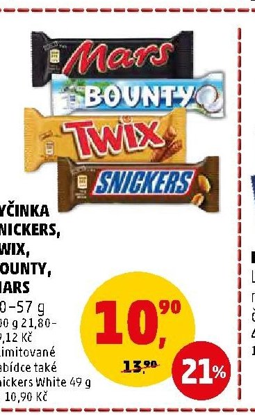 TYČINKA SNICKERS, TWIX, BOUNTY, MARS