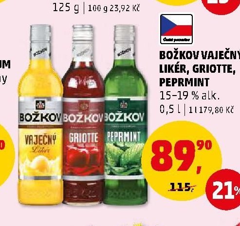 BOŽKOV VAJEČNÝ LIKÉR, GRIOTTE, PEPRMINT 15-19 % alk. 0,5 l