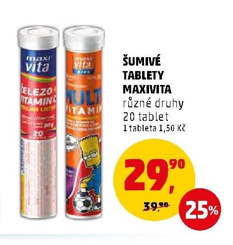 ŠUMIVÉ TABLETY MAXIVITA různé druhy 20 tablet