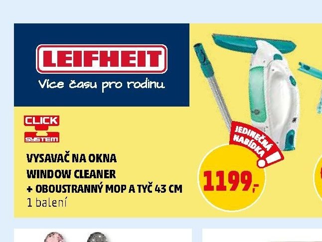 VYSAVAČ NA OKNA WINDOW CLEANER + OBOUSTRANNÝ MOP A TYČ 43 CM