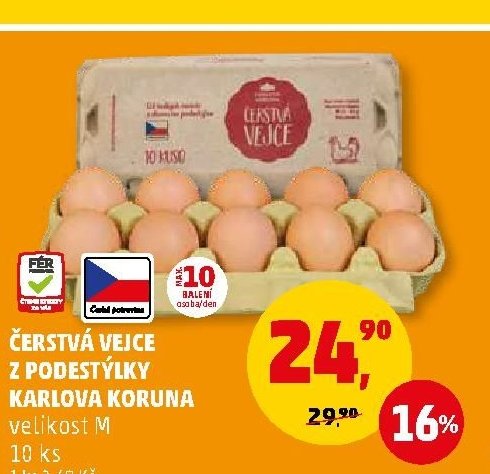 Čerstvá vejce z podestýlky Karlova Koruna