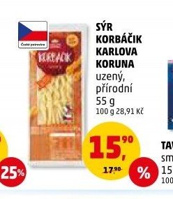 Sýr korbáčik Karlova Koruna uzený, přírodní 55 g