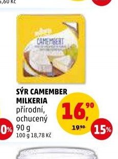Sýr Camember Milkeria přírodní, ochucený 90 g