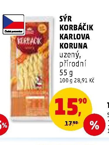 SÝR KORBÁČIK KARLOVA KORUNA uzený, přírodní 55 g