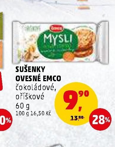 SUŠENKY OVESNÉ EMCO čokoládové, oříškové 60 g