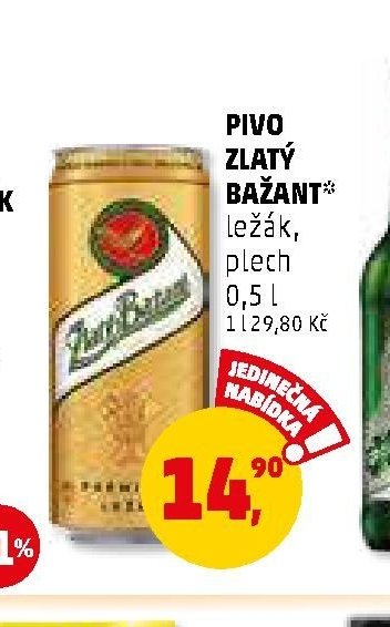 PIVO ZLATÝ BAŽANT ležák, plech 0,5 l