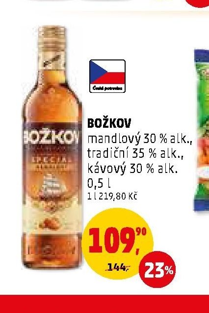 BOŽKOV mandlový 30 % alk., tradiční 35 % alk., kávový 30 % alk. 0,5 l