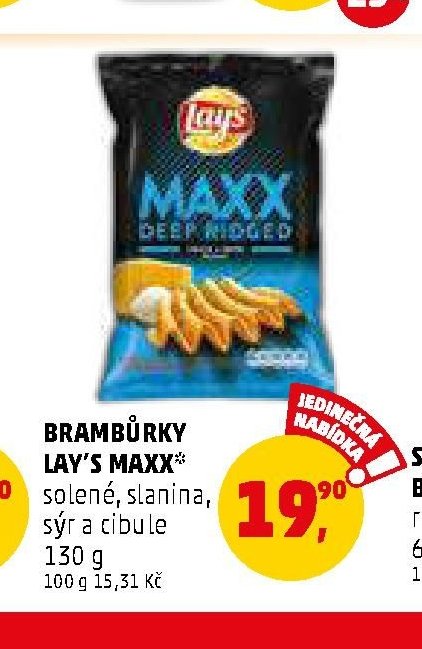 BRAMBŮRKY LAY'S MAXX solené, slanina, sýr a cibule 130 g