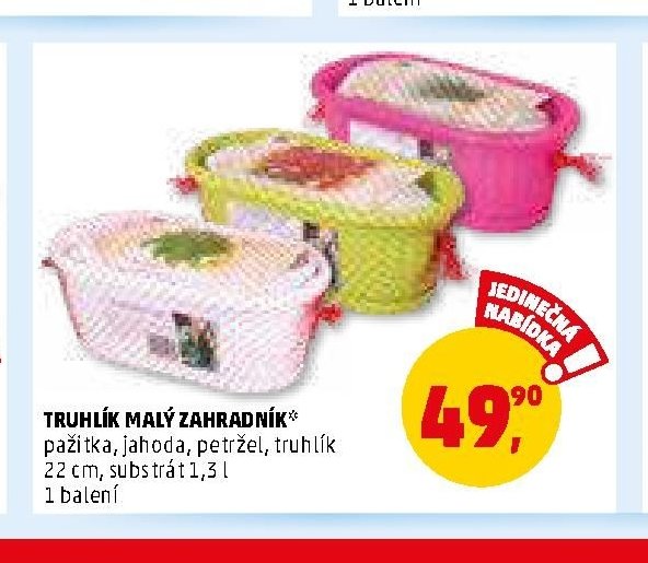 TRUHLÍK MALÝ ZAHRADNÍK pažitka, jahoda, petržel, truhlík 22 cm, substrát 1,3 l