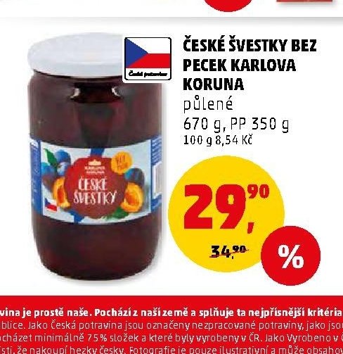 ČESKÉ ŠVESTKY BEZ PECEK KARLOVA KORUNA půlené 670 g, PP 350 g