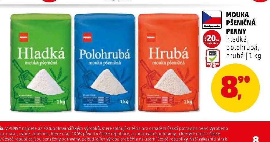 MOUKA PŠENIČNÁ PENNY hladká, polohrubá, hrubá | 1 kg