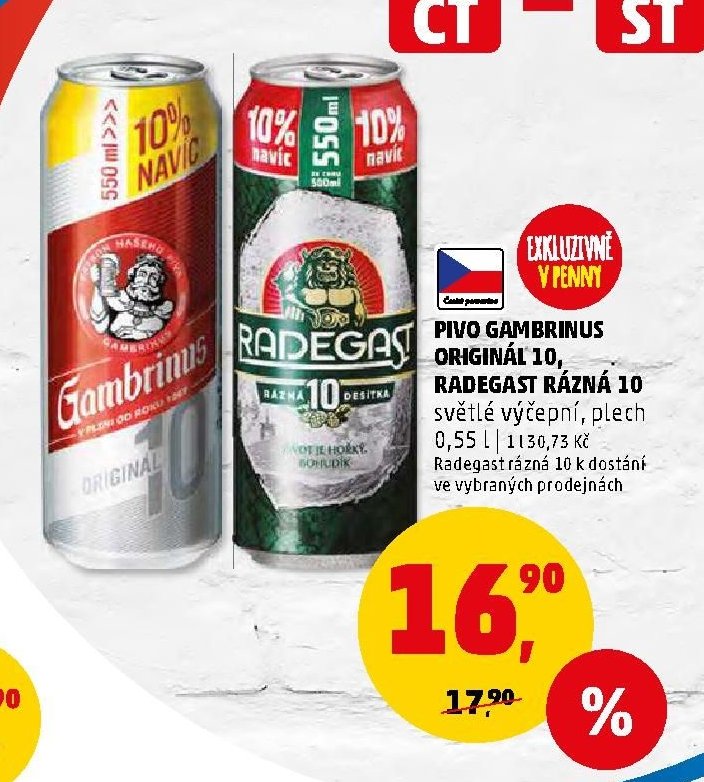 Pivo Gambrinus Originál 10, Radegast Rázná 10