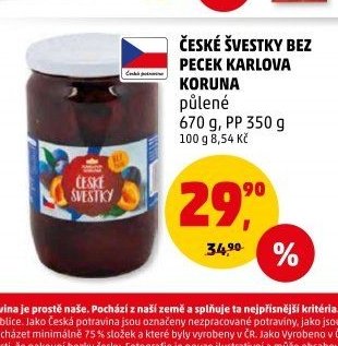 ČESKÉ ŠVESTKY BEZ PECEK KARLOVA KORUNA půlené 670 g, PP 350 g