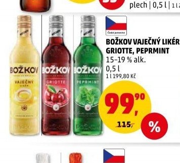 Božkov vaječný likér, griotte, peprmint