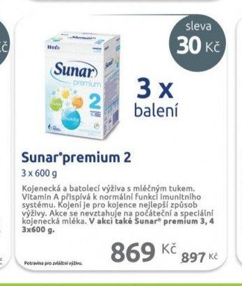 Sunar premium 2 3 x 600 g