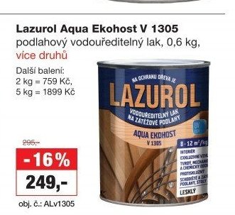 Lazurol Aqua Ekohost V 1305 podlahový vodouředitelný lak, 0,6 kg