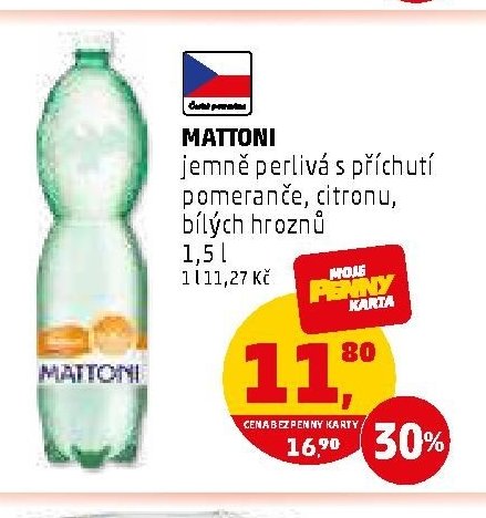 MATTONI jemně perlivá s příchutí pomeranče, citronu, bílých hroznů 1,5 l