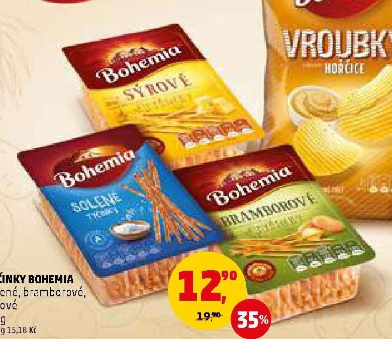 Tyčinky Bohemia solené, bramborové, sýrové
