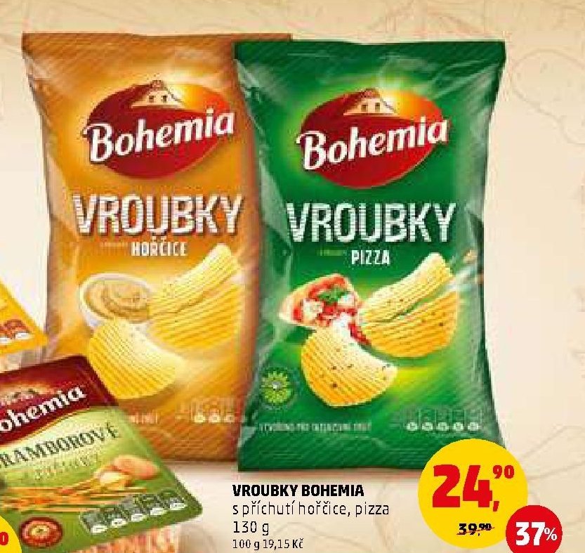 Vroubky Bohemia s příchutí hořčice, pizza