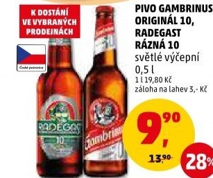 Pivo světlé výčepní Originál 10° Gambrinus