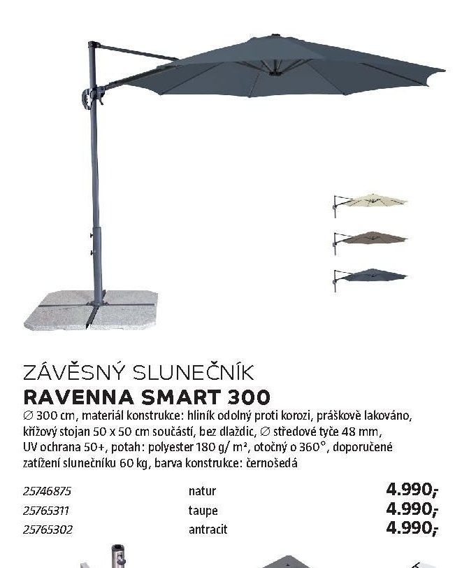 ZÁVĚSNÝ SLUNEČNÍK RAVENNA SMART 300 - BAUHAUS akcniletaky.com
