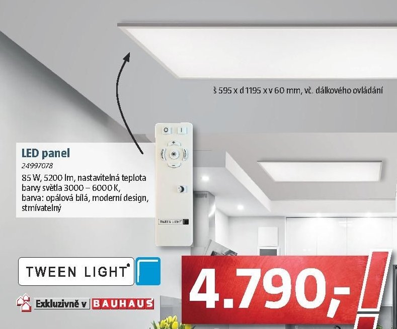 LED panel (š 595 x d 1195 x v 60 mm, vč. dálkového ovládání) - BAUHAUS akcniletaky.com