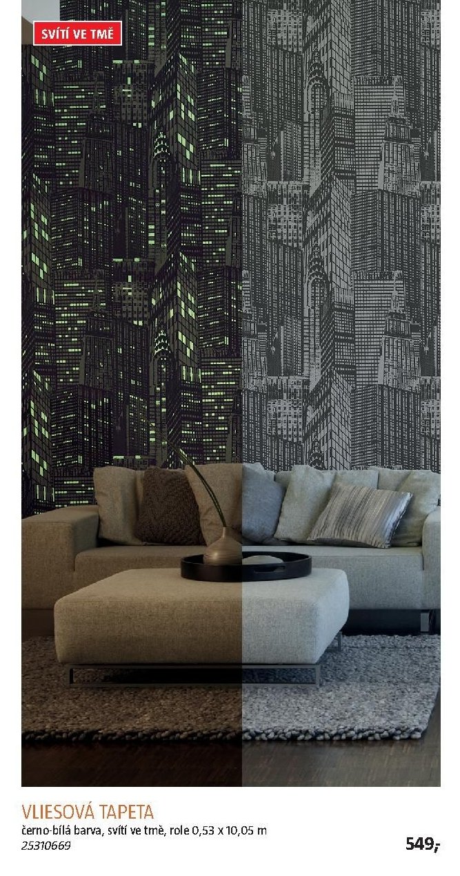 VLIESOVÁ TAPETA, černo-bílá barva, svítí ve tmě, role 0,53 x 10,05 m - BAUHAUS akcniletaky.com