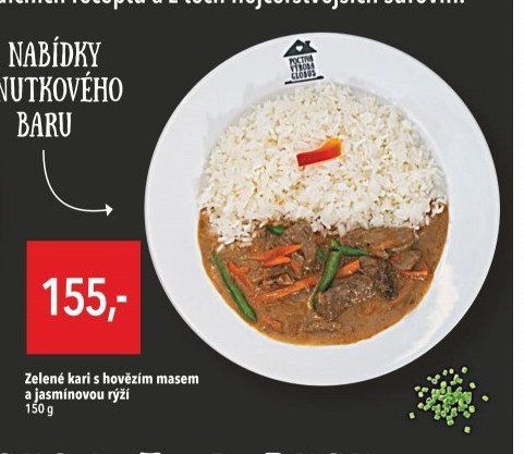 Zelené kari s hovězím masem a jasmínovou rýží