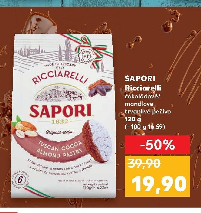 SAPORI Ricciarelli čokoládové/mandlové trvanlivé pečivo