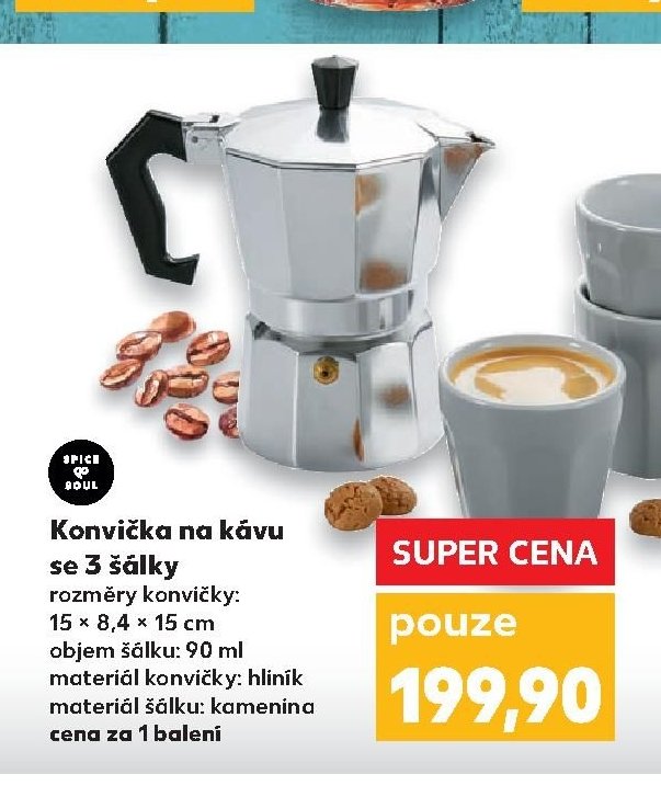 Konvička na kávu se 3 šálky