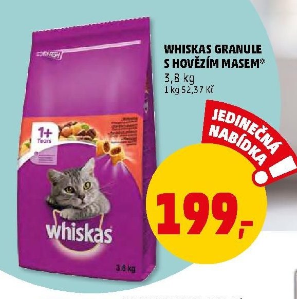 WHISKAS GRANULE S HOVĚZÍM MASEM