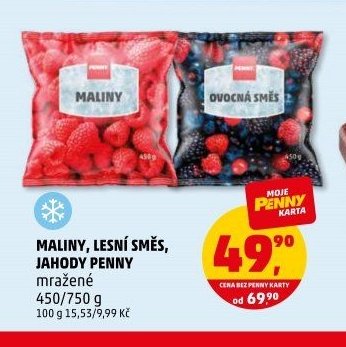 MALINY, LESNÍ SMĚS, JAHODY PENNY mražené 450/750 g