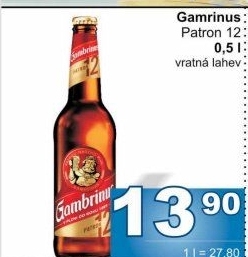 Pivo světlý ležák 12° Patron Gambrinus
