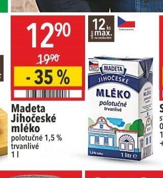 Madeta Jihočeské mléko polotučné 1,5 % trvanlivé