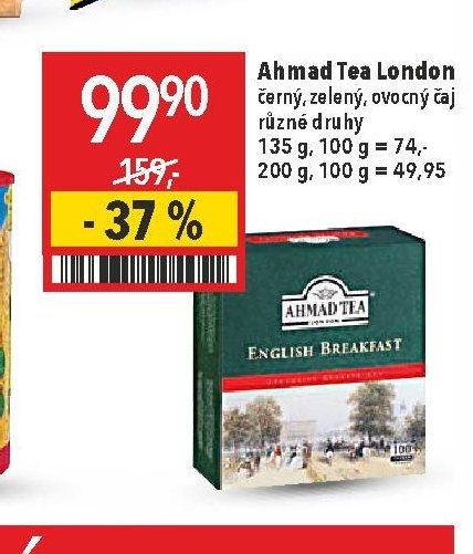 Ahmad Tea London černý, zelený, ovocný čaj různé druhy 135 g