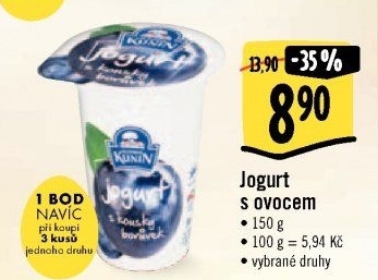 Ochucený jogurt s kousky ovoce Kunín