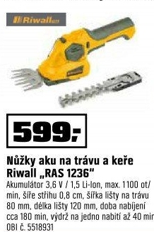Aku nůžky na trávu Riwall Rash 1236LH
