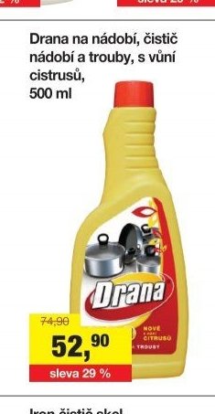 Drana na nádobí, čistič nádobí a trouby, s vůní cistrusů, 500 ml