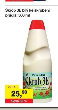 Škrob 3E bílý ke škrobení prádla, 500 ml