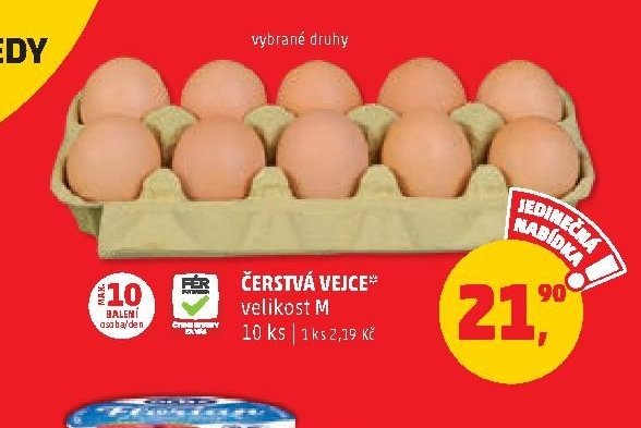 Čerstvá vejce, velikost M, 10 ks