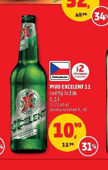 Pivo Excelent 11 světlý ležák 0,5 l