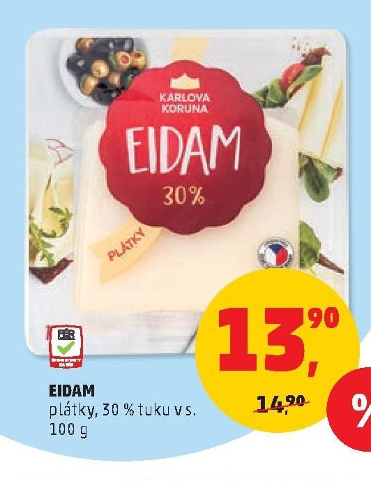 EIDAM plátky, 30 % tuku v s. 100 g